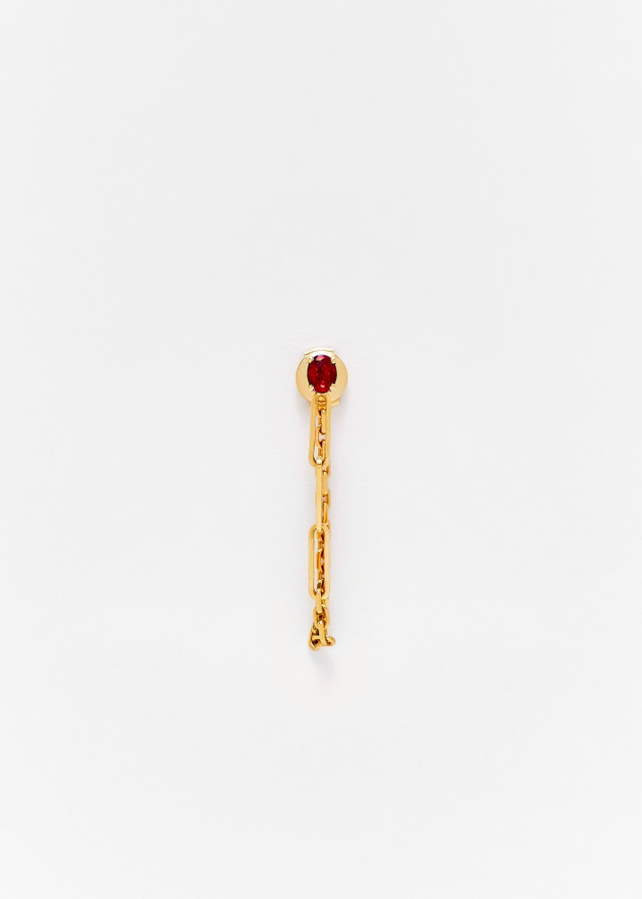 BOUCLE D'OREILLE CHAINE SOLITAIRE RUBIS OR JAUNE