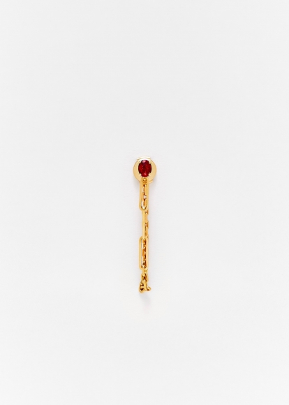 BOUCLE D'OREILLE CHAINE SOLITAIRE RUBIS OR JAUNE