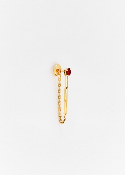 BOUCLE D'OREILLE CHAINE SOLITAIRE RUBIS OR JAUNE