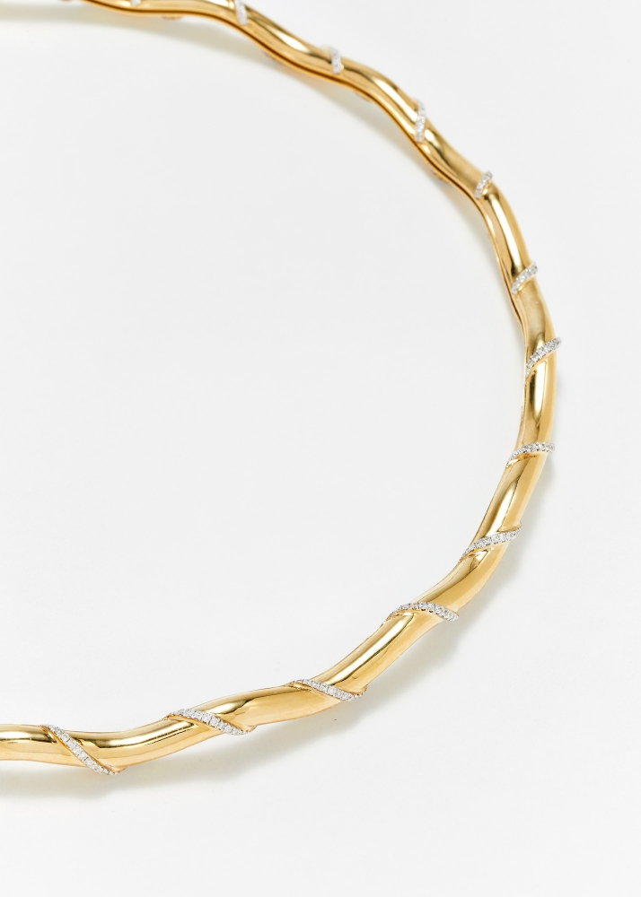 COLLIER TORQUE TWISTÉ GOLD DIAMANTS OR JAUNE