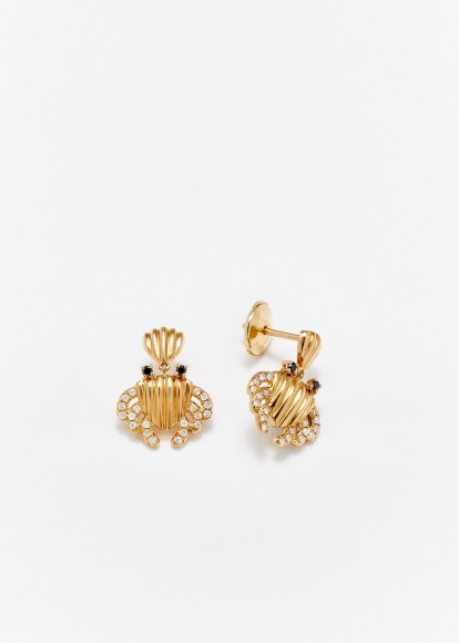 PAIRE DE BOUCLES D'OREILLE CRABE COQUILLAGE PM OR JAUNE