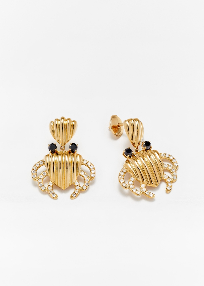 PAIRE DE BOUCLES D'OREILLE CRABE COQUILLAGE GM OR JAUNE