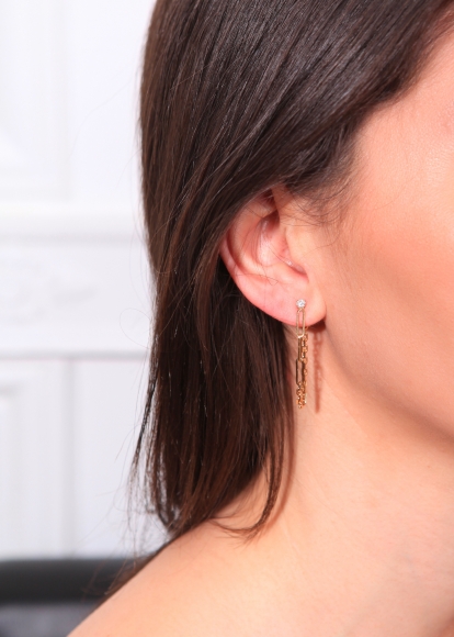 BOUCLE D'OREILLE CHAINE SOLITAIRE DIAMANT OR JAUNE