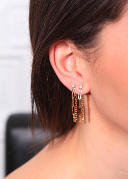 BOUCLE D'OREILLE CHAINE SOLITAIRE DIAMANT OR JAUNE