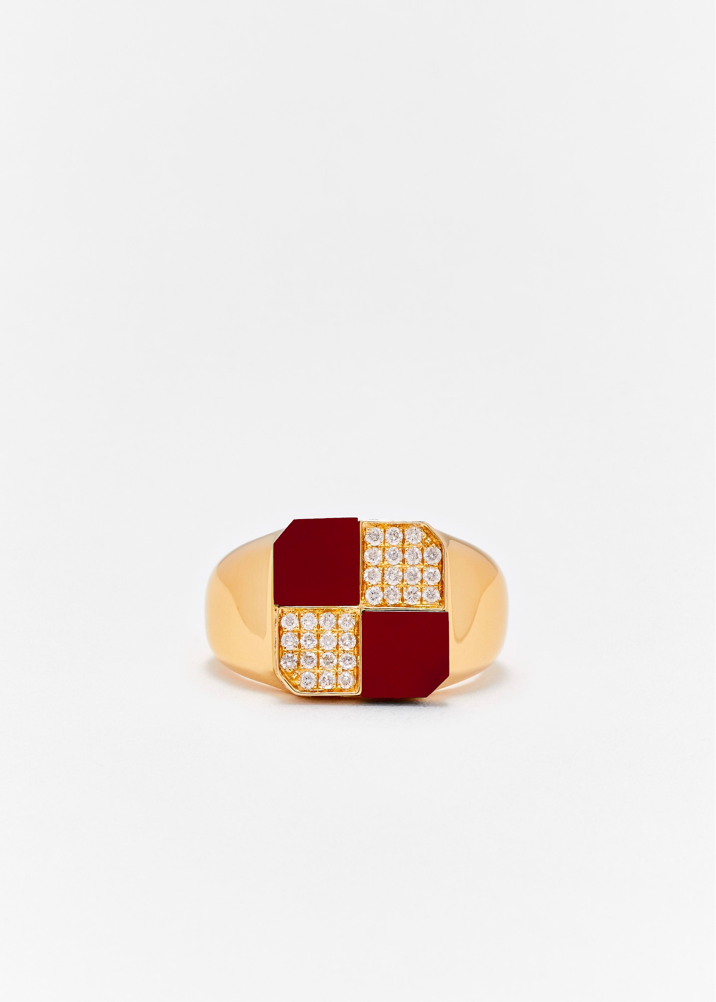 MINI BAGUE DAMIER AGATE ROUGE OR JAUNE