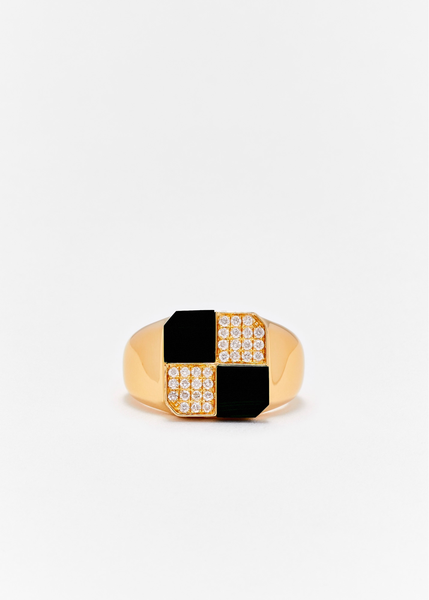 MINI BAGUE DAMIER ONYX OR JAUNE
