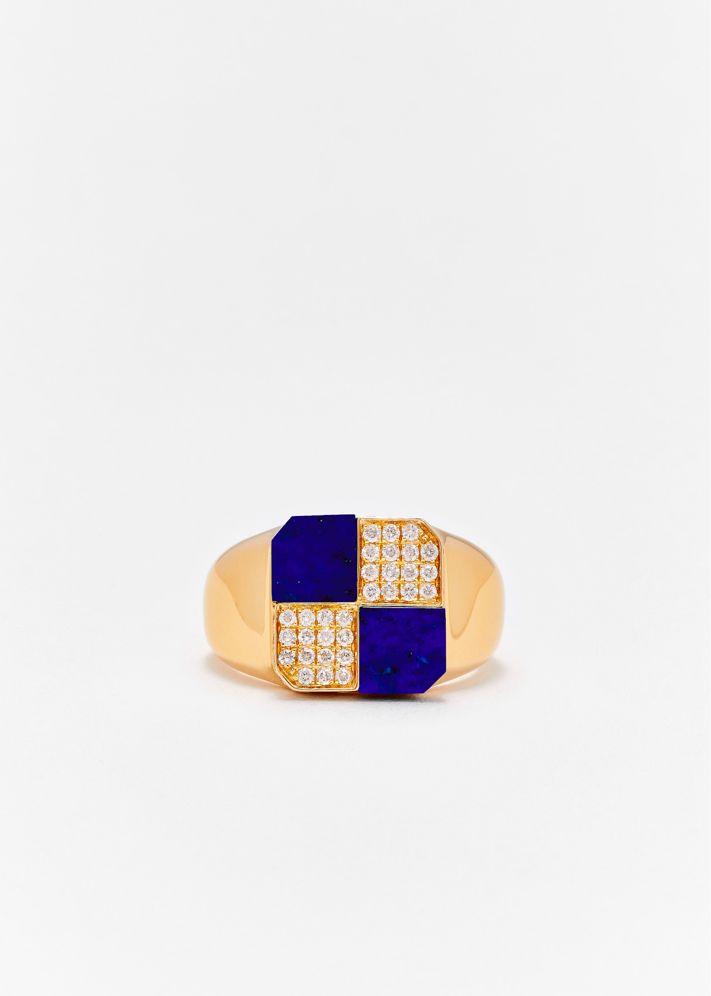 MINI BAGUE DAMIER LAPIS LAZULI OR JAUNE