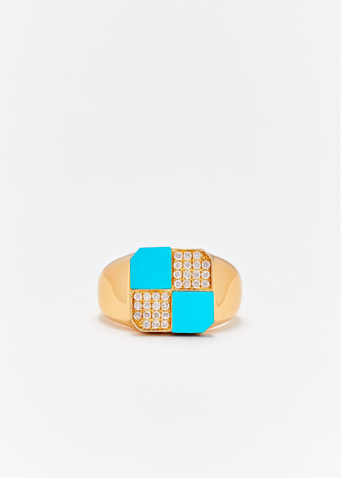 MINI BAGUE DAMIER TURQUOISE OR JAUNE