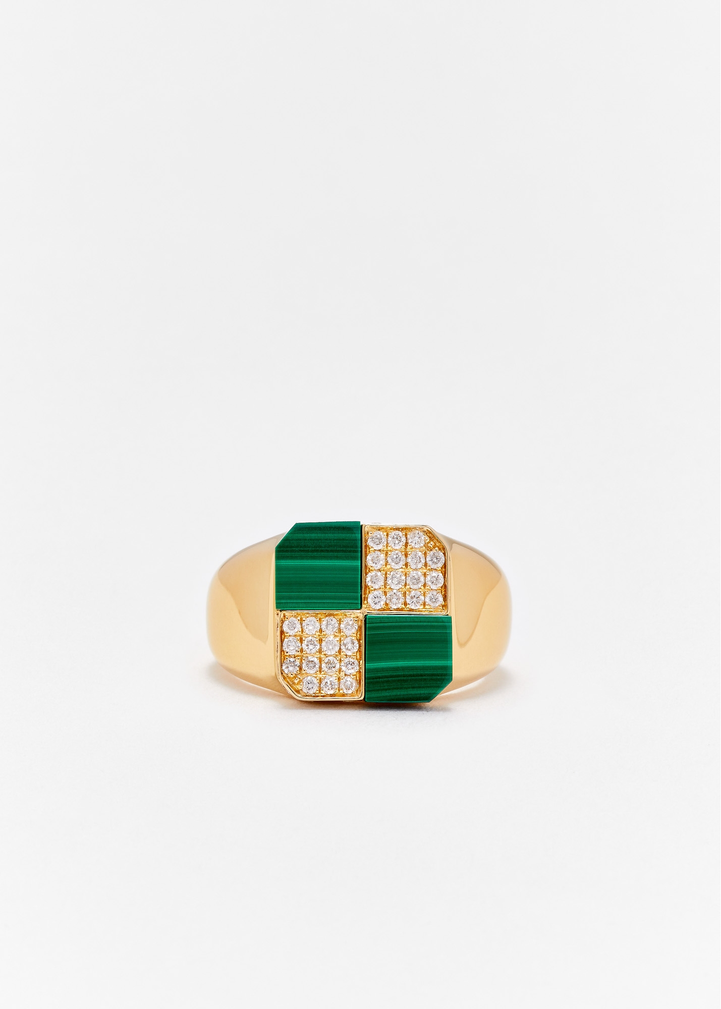 MINI BAGUE DAMIER MALACHITE OR JAUNE