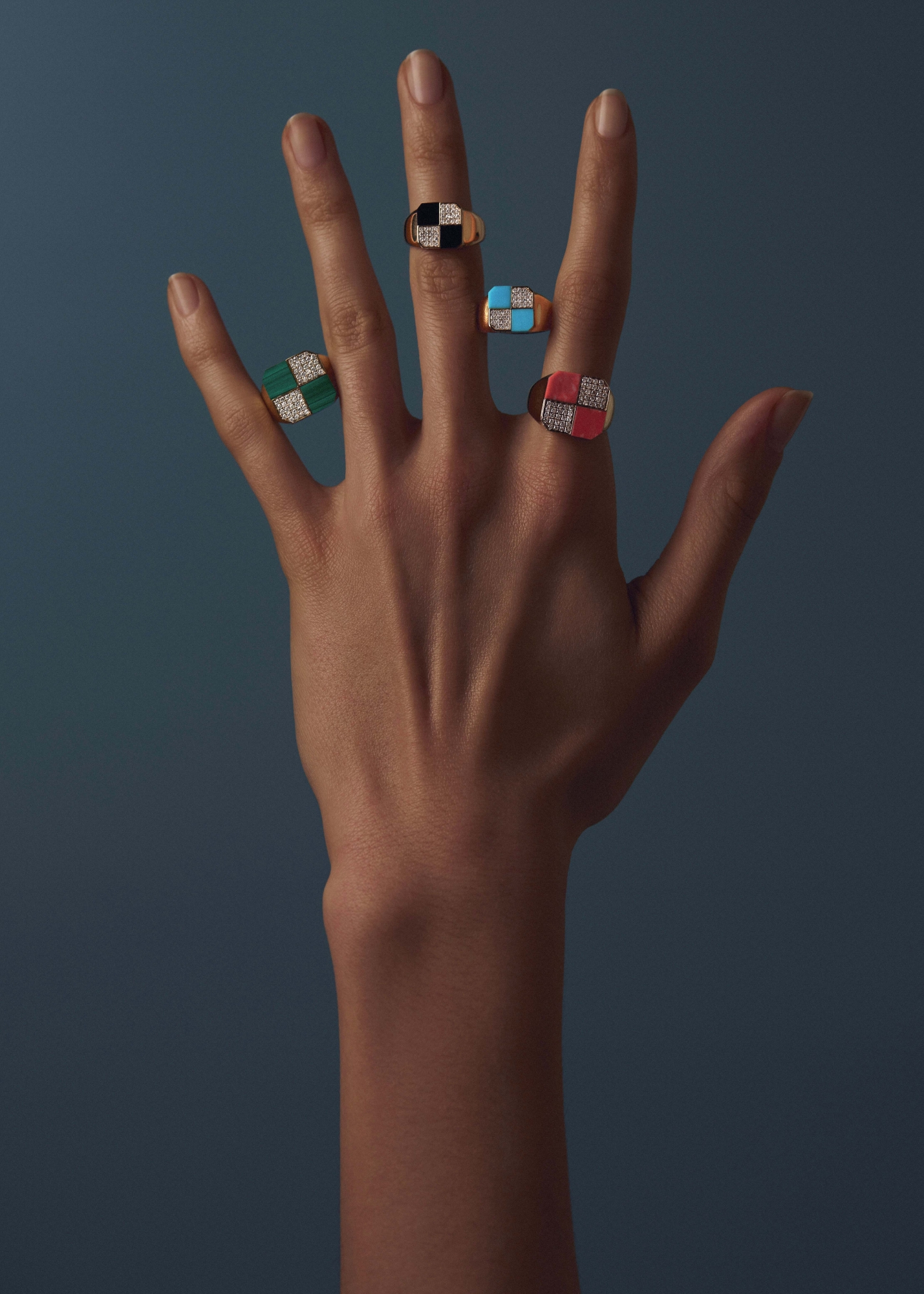 BAGUE DAMIER CORAIL OR JAUNE