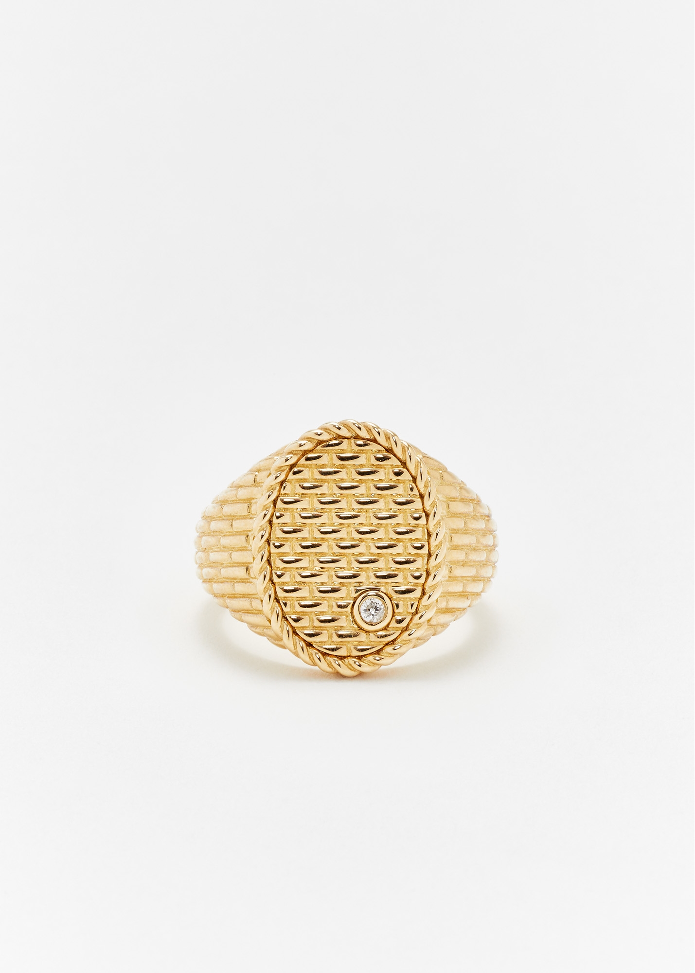 Signet Ring Ovale Cannage - Diamond and yellow gold - Yvonne