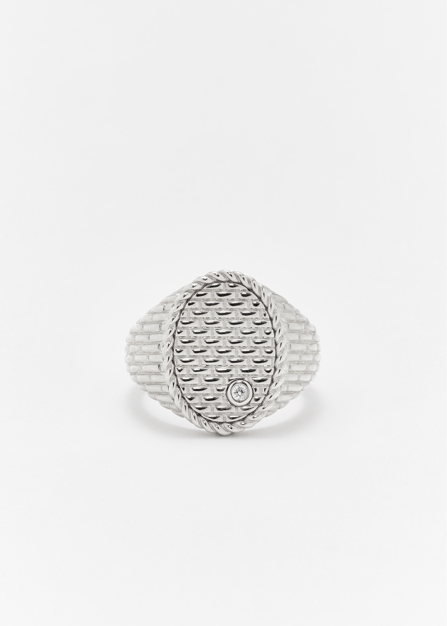 CHEVALIÈRE OVALE CANNAGE OR BLANC