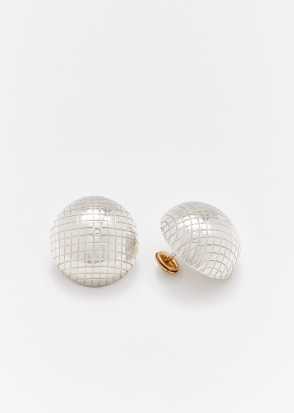PAIRE DE MAXI BOUCLES D'OREILLE BOULE DISCO GOLD OR BLANC