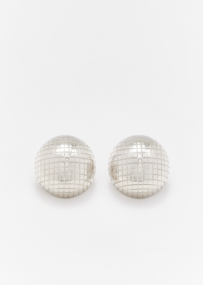 PAIRE DE MAXI BOUCLES D'OREILLE BOULE DISCO GOLD OR BLANC