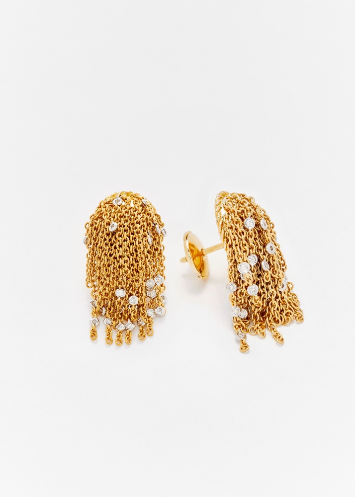 PAIRE DE BOUCLES D'OREILLE POMPON DIAMANTS OR JAUNE