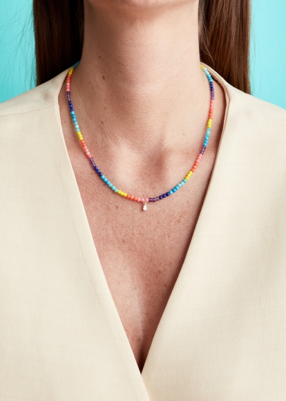 COLLIER PERLES DIAMANTS POIRE RAINBOW OR JAUNE