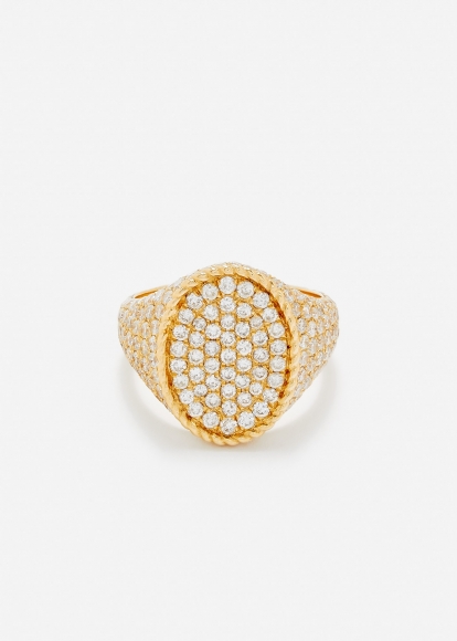 CHEVALIÈRE OVALE FULL DIAMANTS OR JAUNE