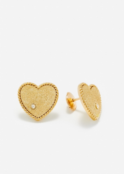 PAIRE DE PUCES COEUR PAILLETÉES OR JAUNE