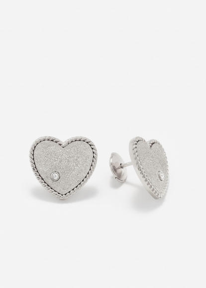 PAIRE DE PUCES COEUR PAILLETÉES OR BLANC