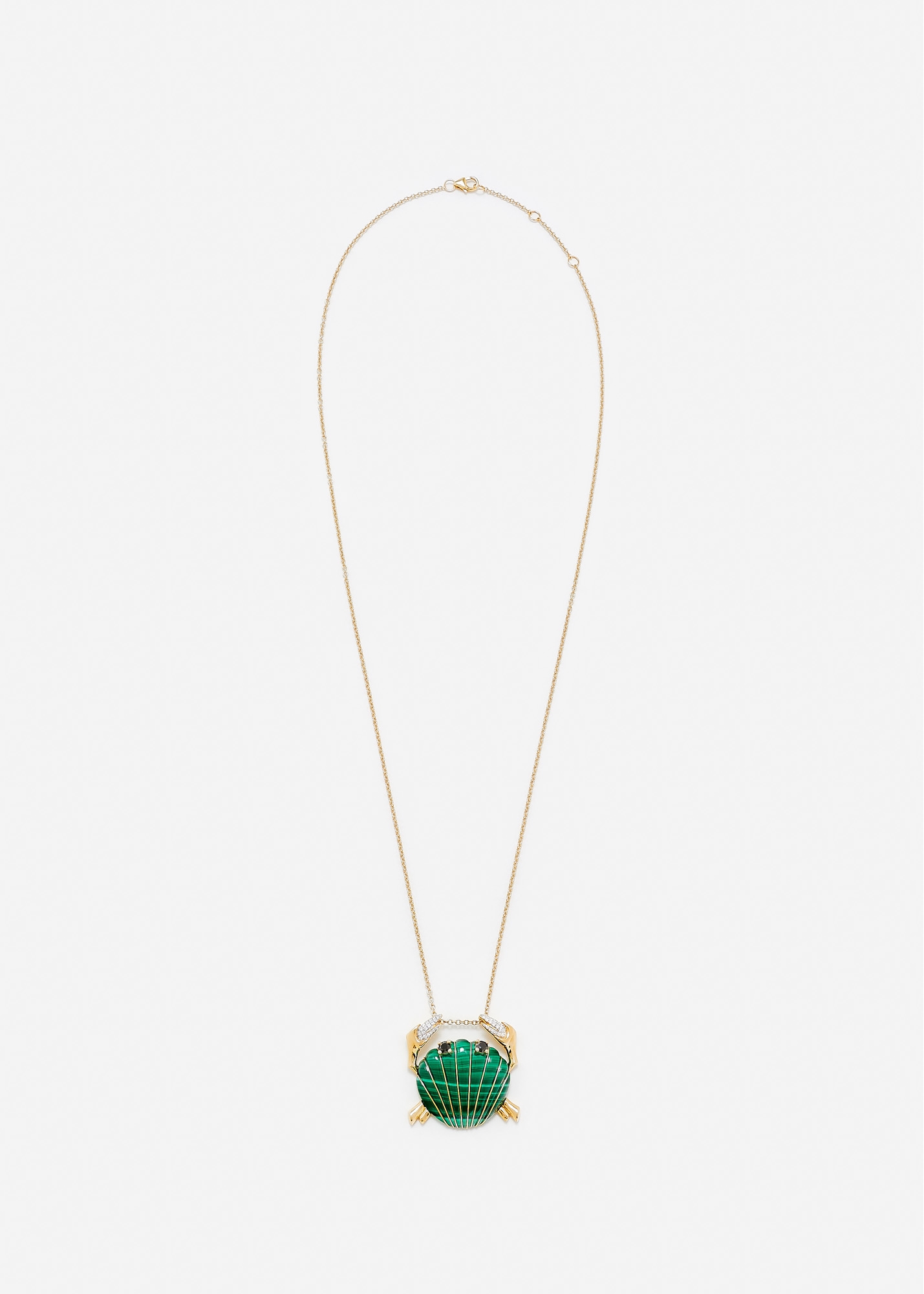 PENDENTIF CRABE COQUILLAGE MALACHITE OR JAUNE