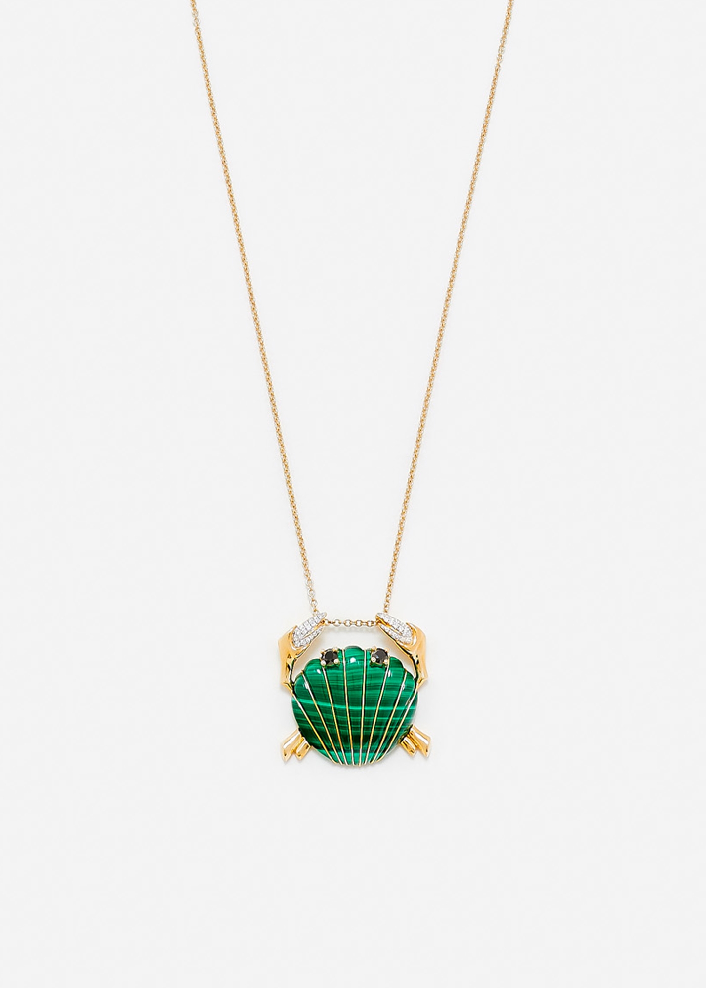 PENDENTIF CRABE COQUILLAGE MALACHITE OR JAUNE