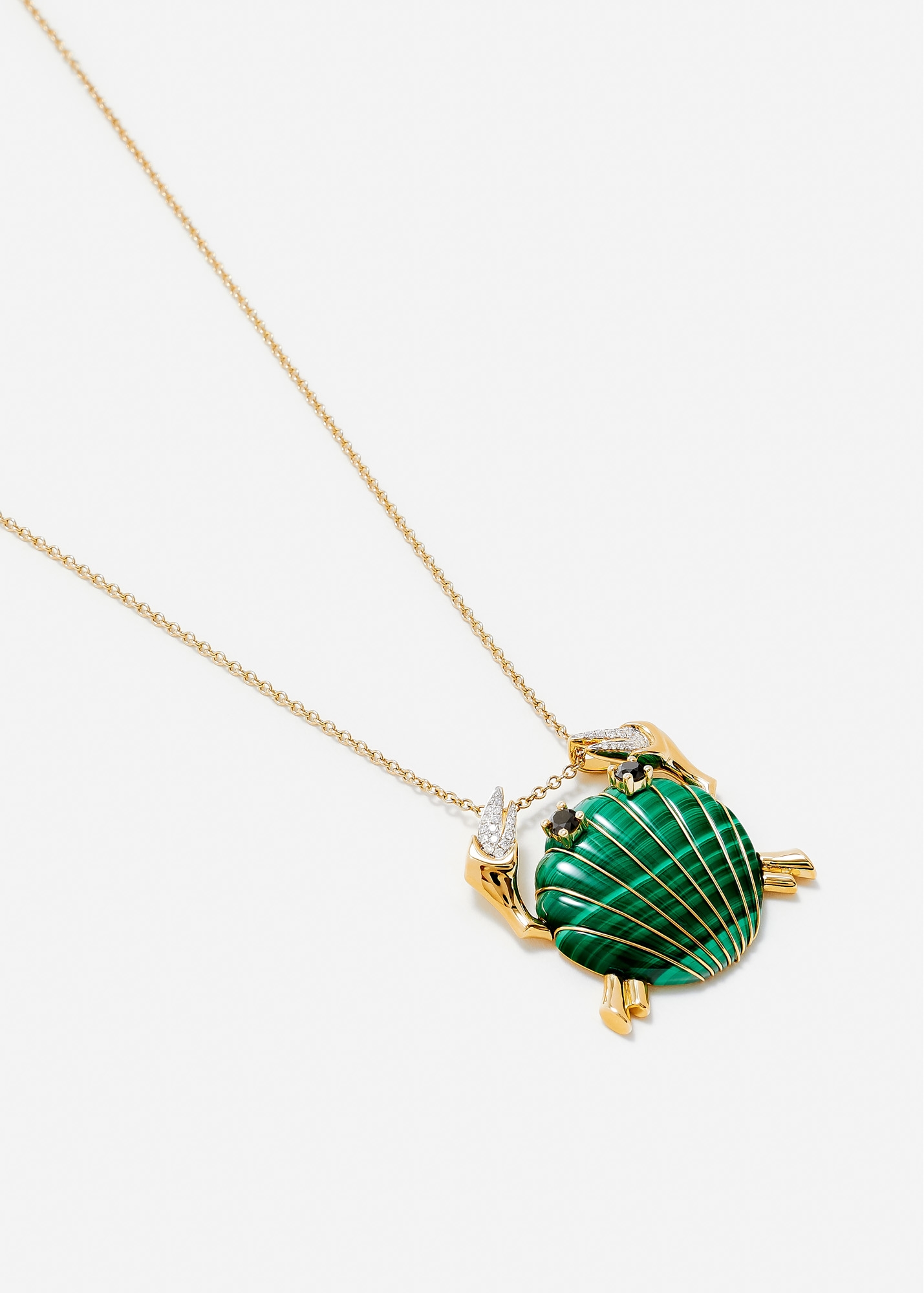 PENDENTIF CRABE COQUILLAGE MALACHITE OR JAUNE