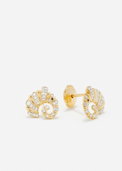 PAIRE DE PUCES ELEPHANT COQUILLAGE DIAMANTS OR JAUNE