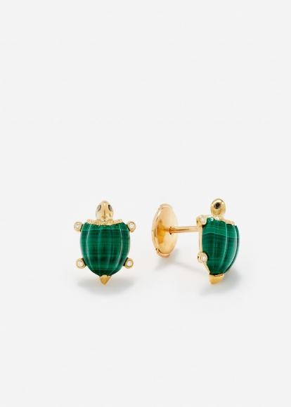 PAIRE DE MINI PUCES TORTUE MALACHITE OR JAUNE