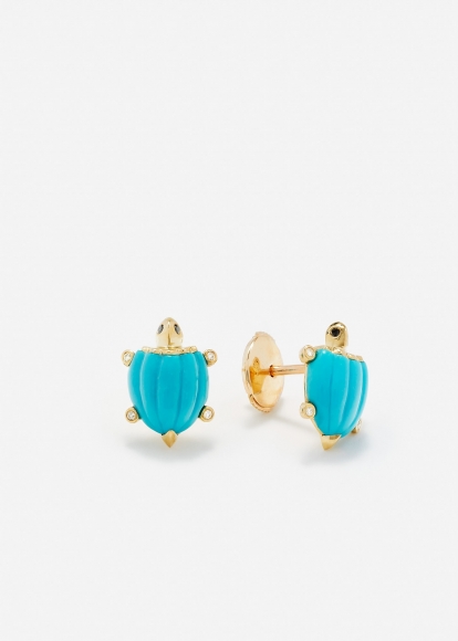 PAIRE DE MINI PUCES TORTUE TURQUOISE OR JAUNE