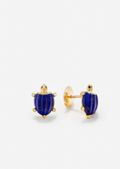 PAIRE DE MINI PUCES TORTUE LAPIS LAZULI OR JAUNE