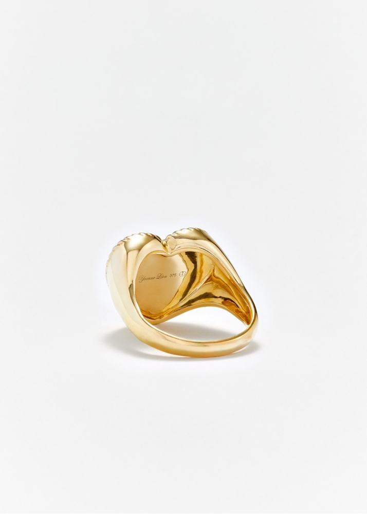 CHEVALIÈRE COEUR OEIL DE TIGRE OR JAUNE