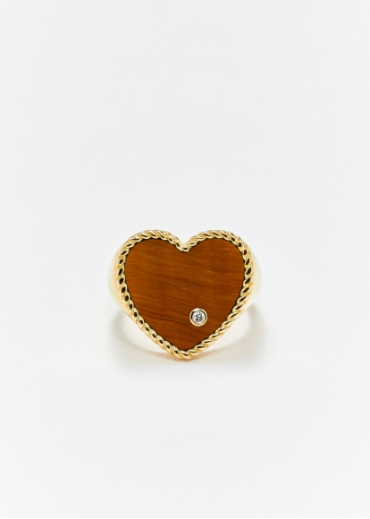 CHEVALIÈRE COEUR OEIL DE TIGRE OR JAUNE