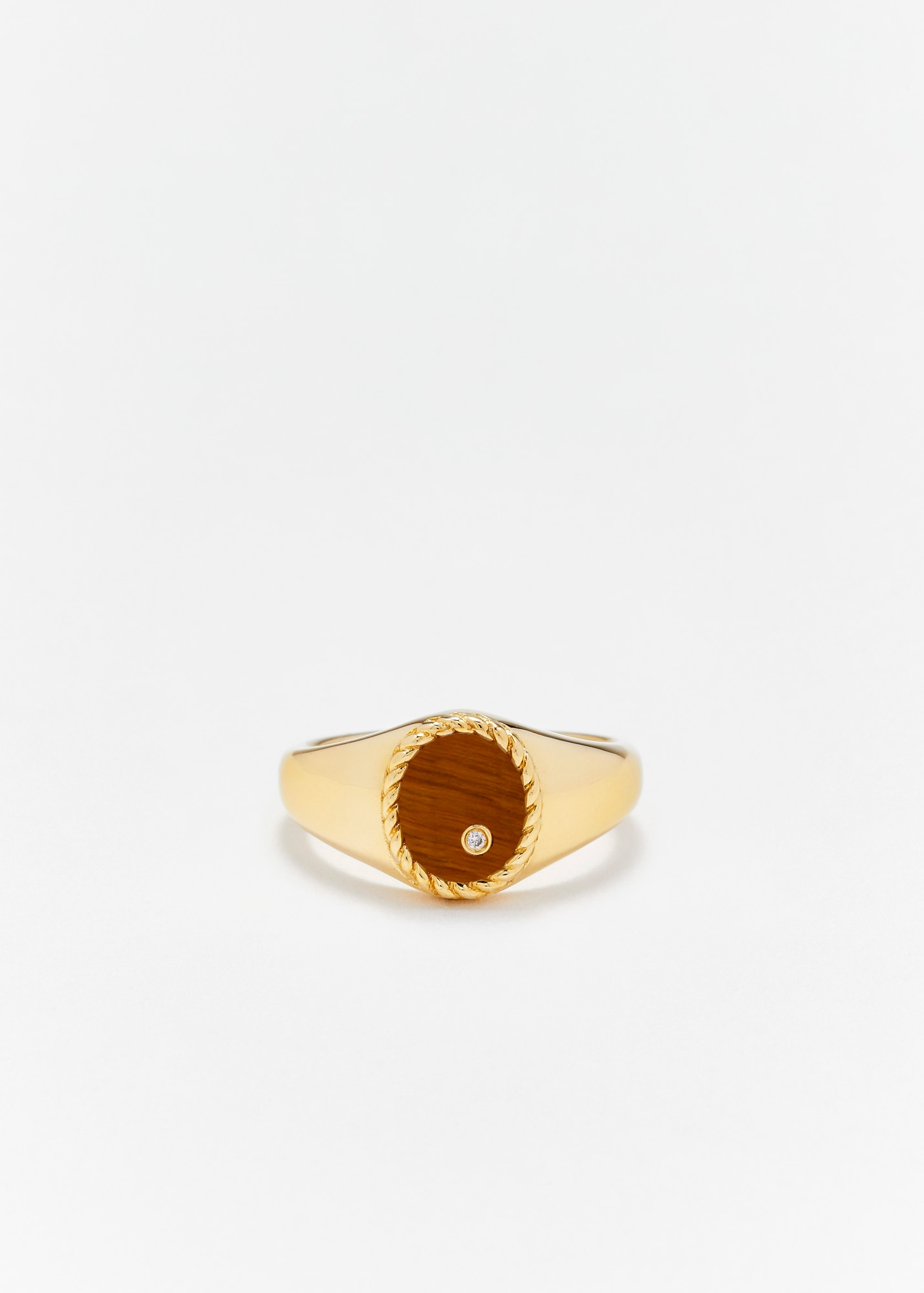 Baby Signet Ring Ovale - Tiger eye, diamond and yellow gold - Yvonne Léon