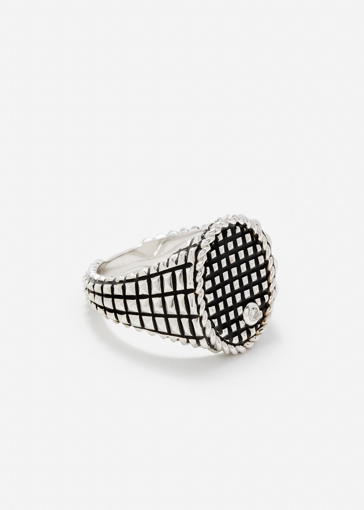 CHEVALIÈRE OVALE PICOTTI EMAIL NOIR OR BLANC
