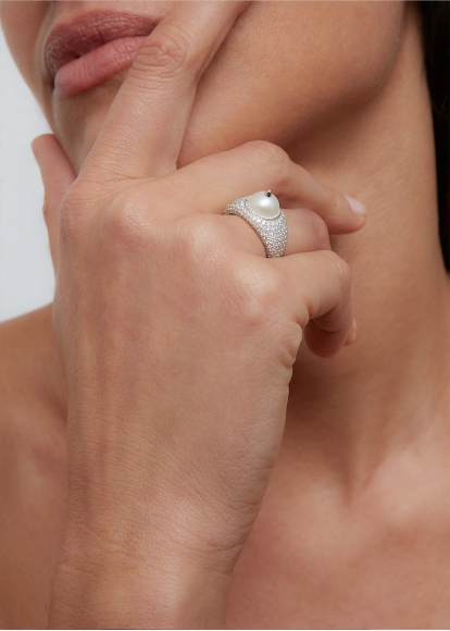 BAGUE DÔME PERLE OR BLANC