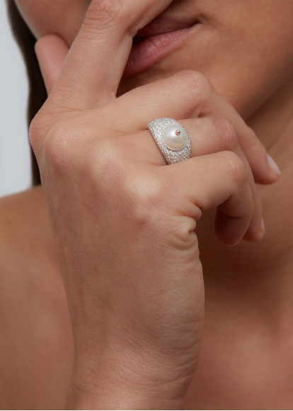 BAGUE DÔME PERLE OR BLANC