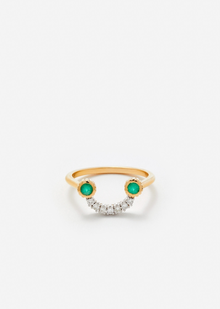 BAGUE SOURIRE ÉMERAUDE DIAMANTS OR JAUNE