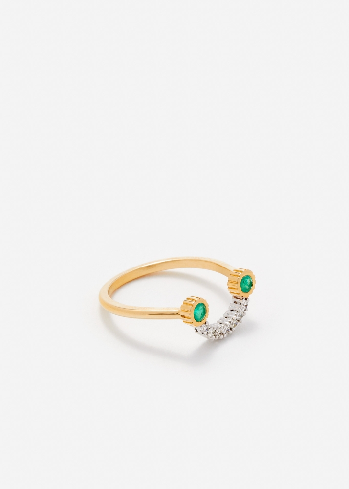 BAGUE SOURIRE ÉMERAUDE DIAMANTS OR JAUNE