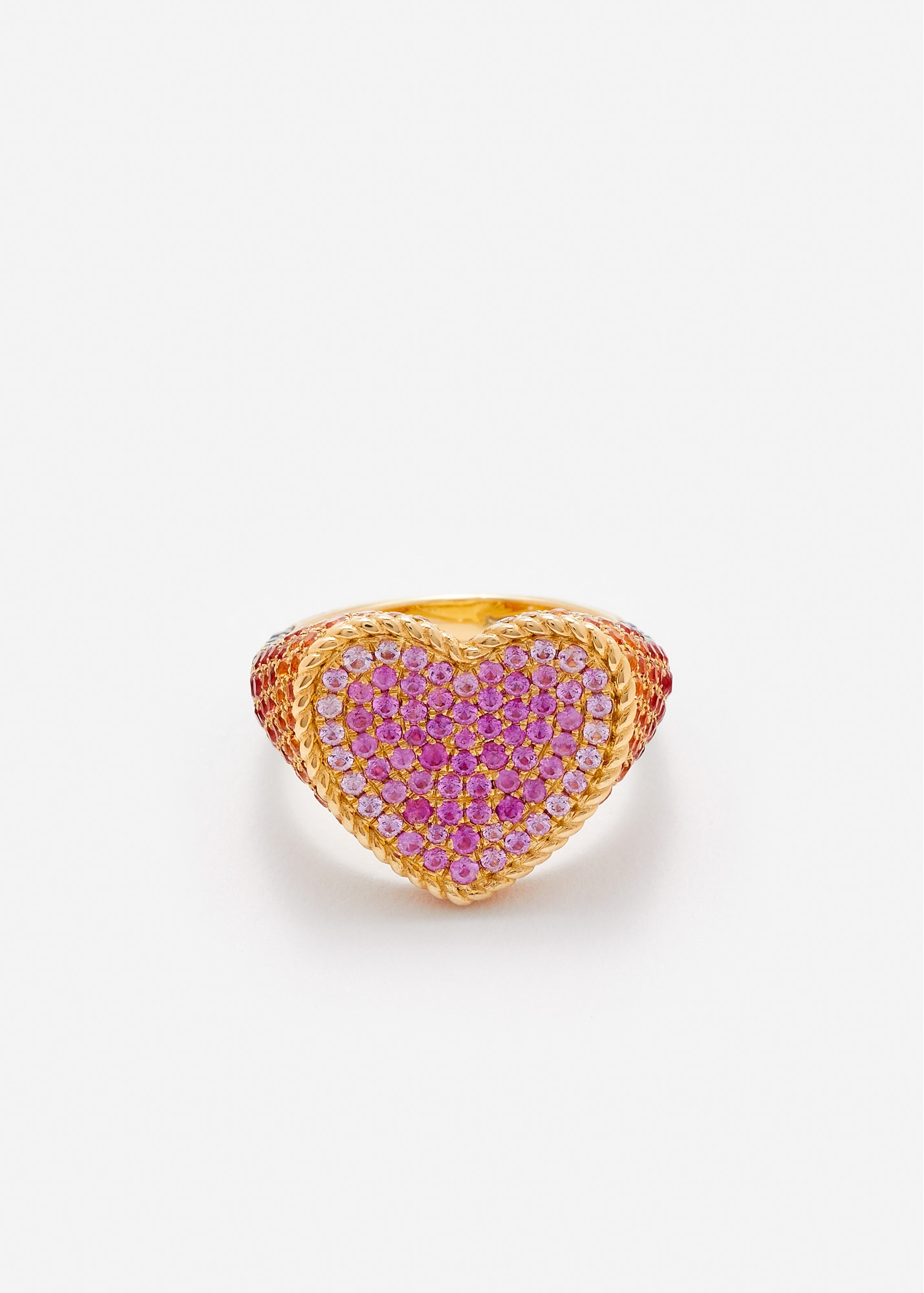 Chevalière Coeur Rainbow - Pierres multicolores et or jaune - Yvonne Léon