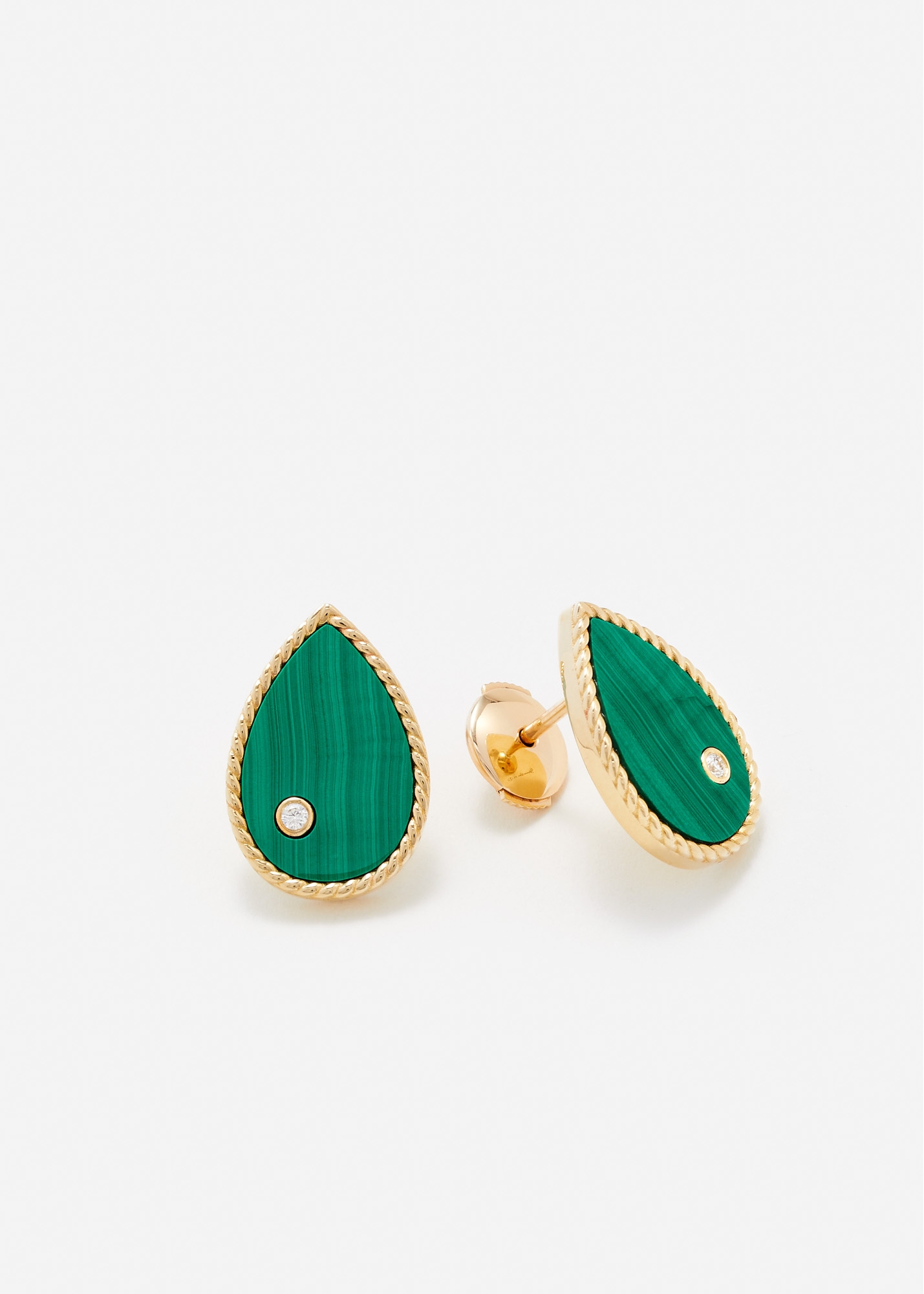 Pair of earrings Poire Malachite diamonds and yellow gold Yvonne L on
