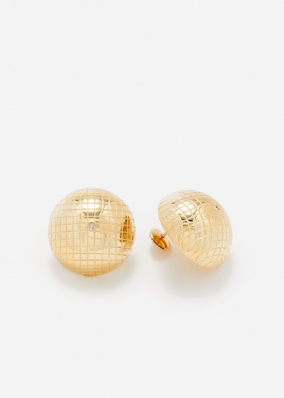 PAIRE DE MAXI BOUCLES D'OREILLE BOULE DISCO GOLD OR JAUNE
