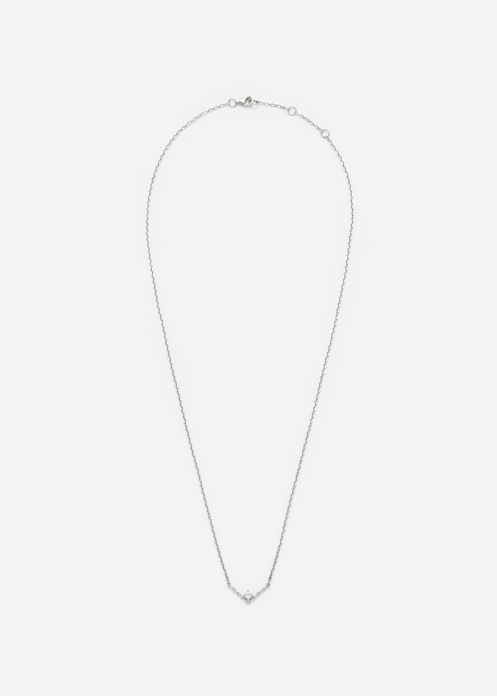 COLLIER SOLITAIRE V DIAMANT PM OR BLANC