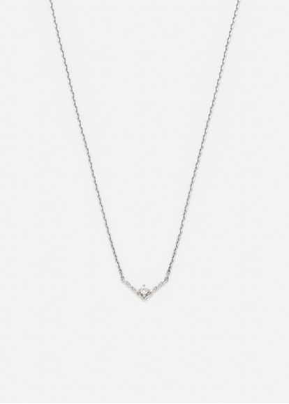 COLLIER SOLITAIRE V DIAMANT PM OR BLANC