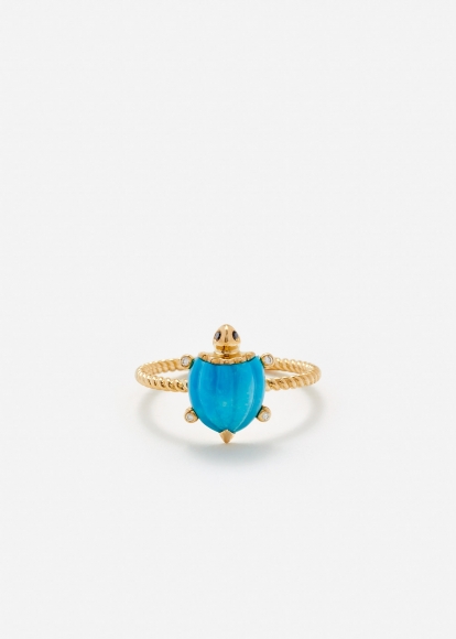MINI BAGUE TORTUE TURQUOISE OR JAUNE