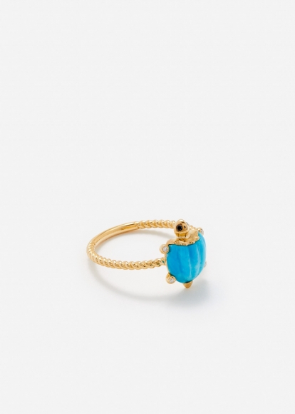 MINI BAGUE TORTUE TURQUOISE OR JAUNE