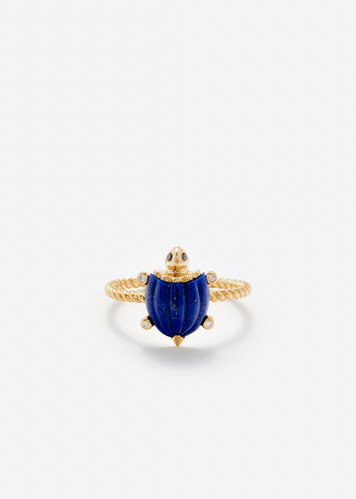 BAGUE MINI TORTUE LAPIS LAZULI OR JAUNE