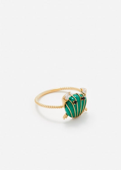 MINI BAGUE CRABE COQUILLAGE MALACHITE OR JAUNE