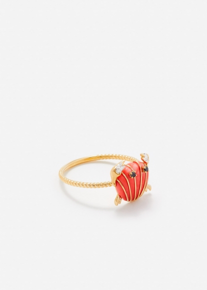 MINI BAGUE CRABE  COQUILLAGE CORAIL OR JAUNE