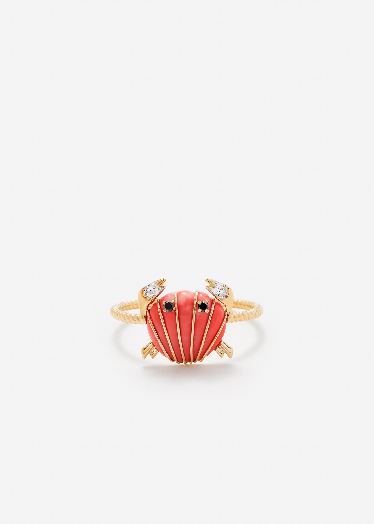 MINI BAGUE CRABE  COQUILLAGE CORAIL OR JAUNE