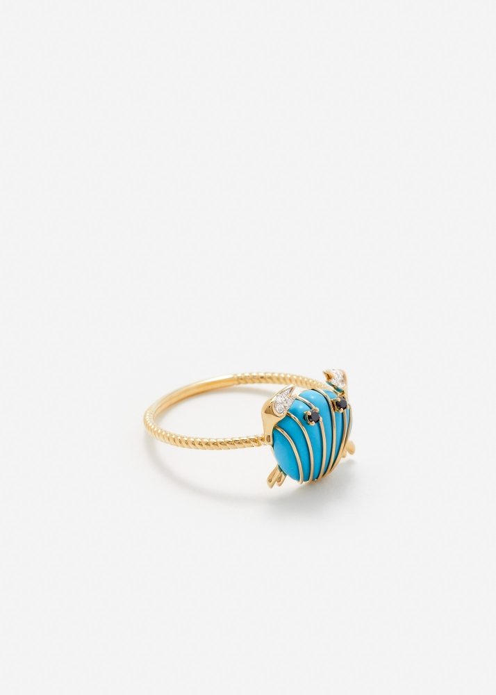 MINI BAGUE CRABE COQUILLAGE TURQUOISE OR JAUNE